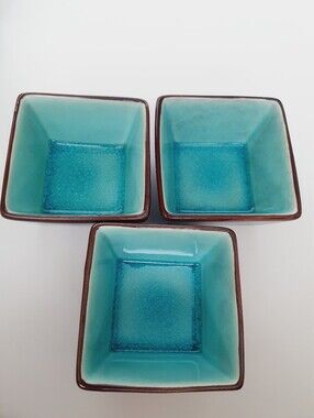 Zazen Vintage 3 Small Square Dipping Bowls Turquoise Crackle Global Home Target